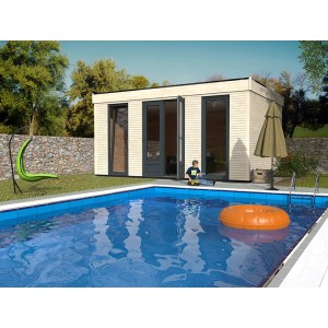 Moderna casetta da giardino in legno Decor Home con piscina. Ideale come gazebo o casa per il tempo libero.
