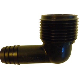 Raccordo a gomito nero t.b.t. per sistemi di irrigazione interrata.