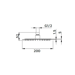 Disegno tecnico del soffione t.b.t. con dimensioni.