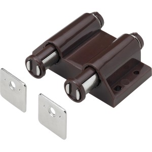 Chiusura magnetica a pressione doppia Hettich marrone con due contropiastre da avvitare.