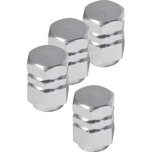 Set di 4 coprivalvole OBI cromati per pneumatici auto.