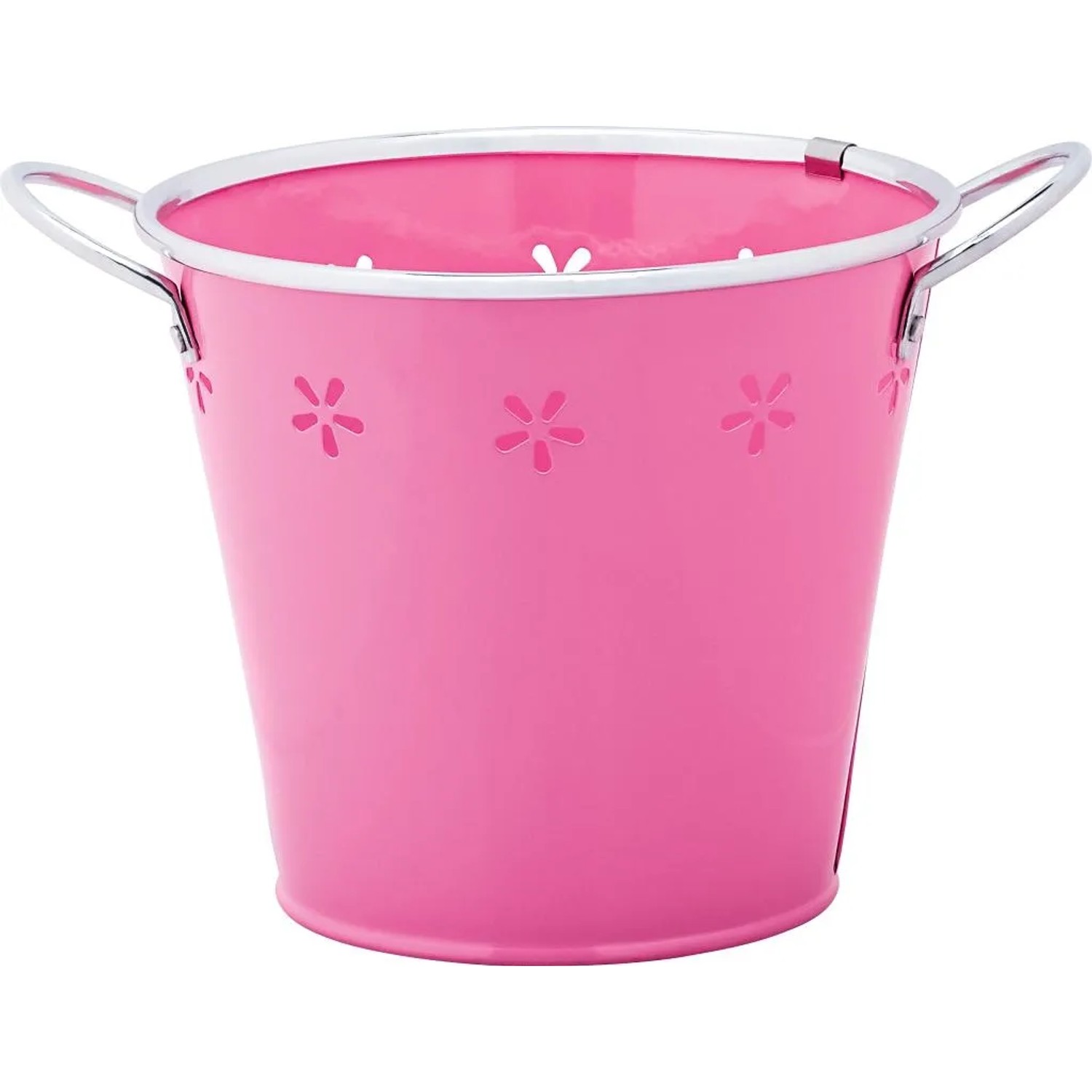 Vaso da fiori rosa in acciaio con motivo traforato e manici, Ø 12 cm.