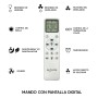 Telecomando per ventilatore con display digitale per controllare luce e velocità.