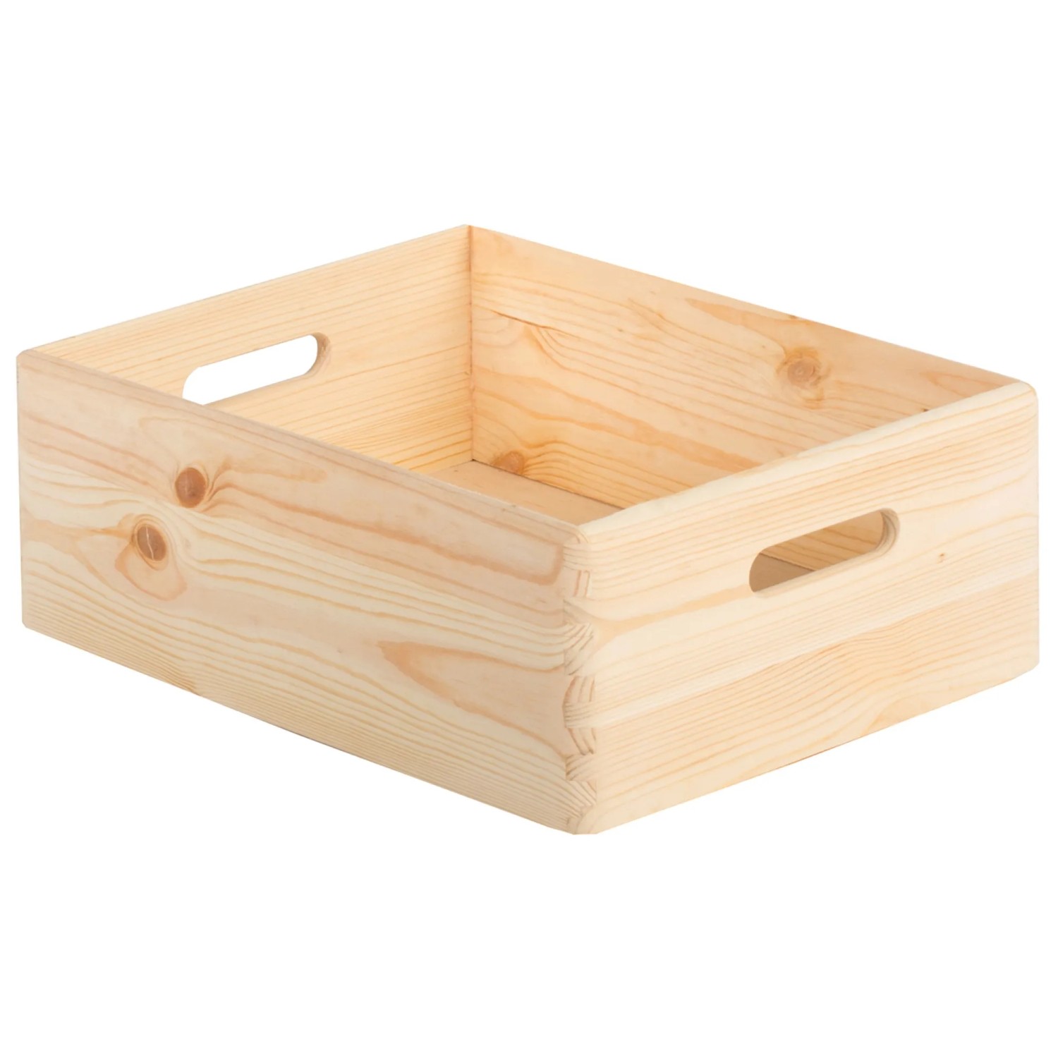 Cassa in legno chiaro con maniglie, ideale per lo stoccaggio. Categoria: Cassapanche.