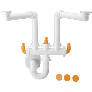 Set di tubi di scarico bianchi con connettori arancioni per lavandini.