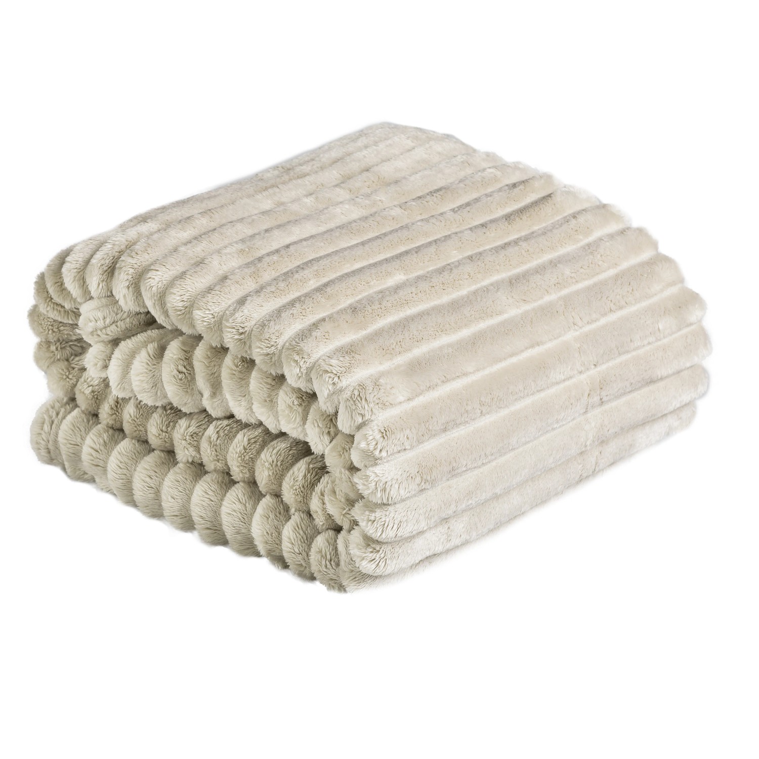 Coperta/plaid t.b.t. beige con texture a coste, piegata.