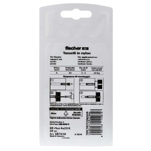 Fischer Tasselli SX Plus 4x20 K, 28 pezzi, tasselli in nylon per diverse applicazioni.