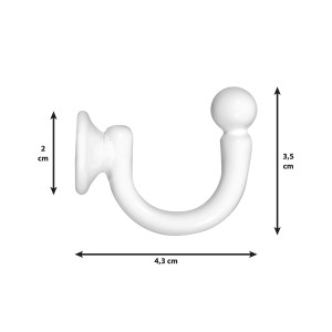 Gancio per tende t.b.t. bianco con dimensioni per binari per tende.