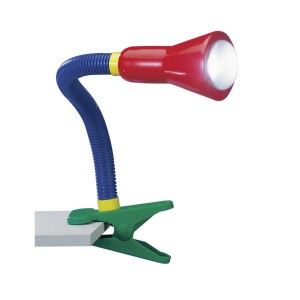 Lampada a pinza Trio flessibile in rosso, blu e verde. Ideale per camerette.