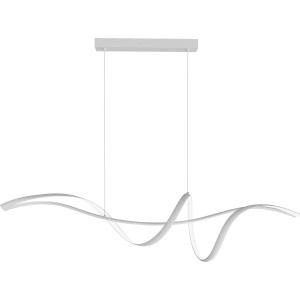 Lampada a sospensione t.b.t. bianca moderna con design curvo per interni.
