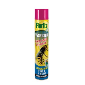 Spray per vespe, bomboletta rosa con illustrazione di vespa.