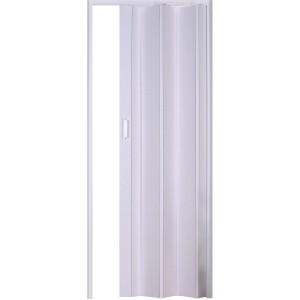 Porta a soffietto bianca con maniglia, ideale come soluzione salvaspazio.