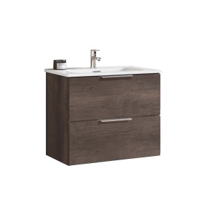 Mobile bagno t.b.t. effetto legno con due cassetti e lavabo da appoggio.