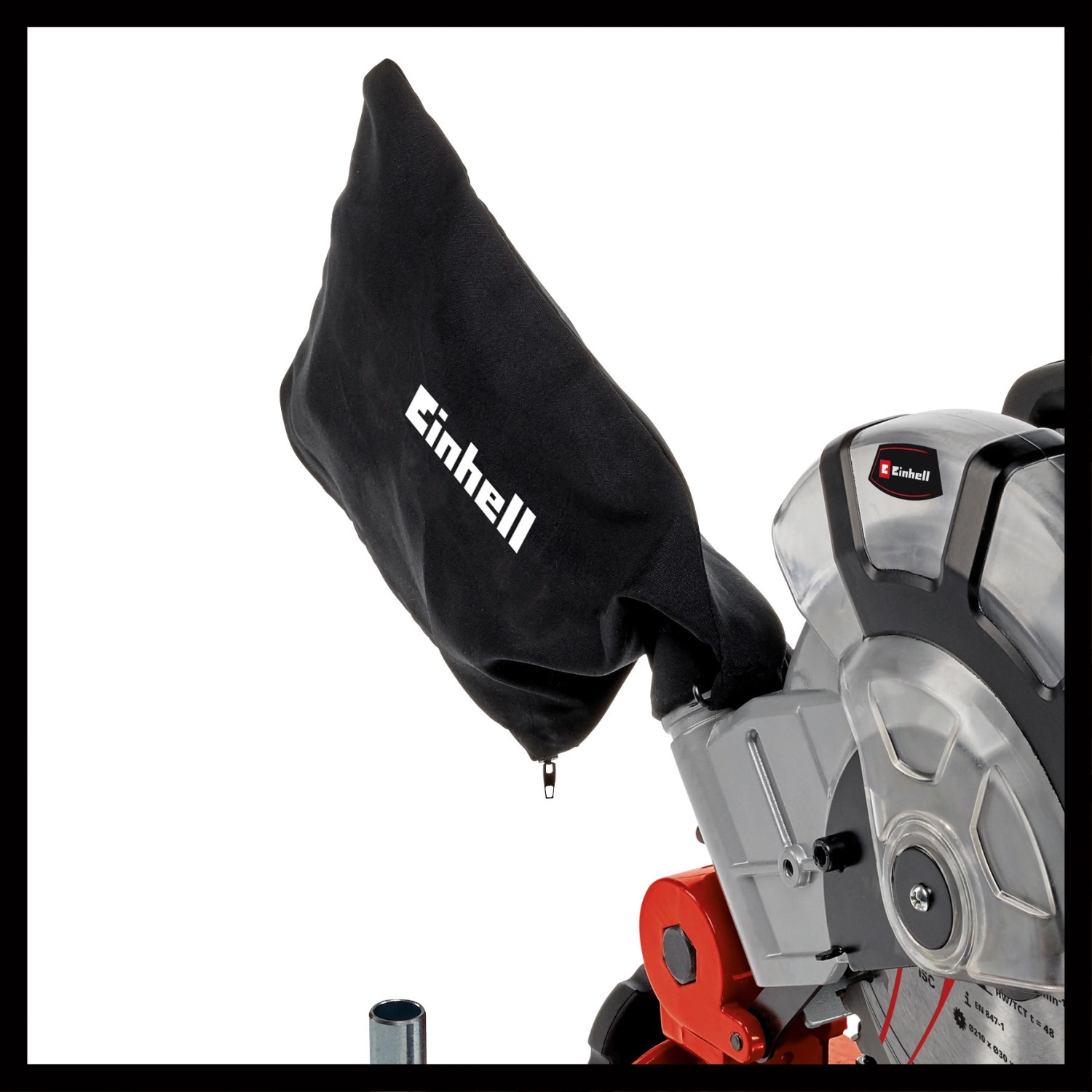 Troncatrice Einhell TC-MS 2112 con sacco raccogli trucioli per un lavoro pulito.