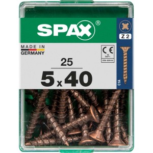 Viti per legno SPAX 5x40 mm, 25 pezzi in contenitore trasparente.