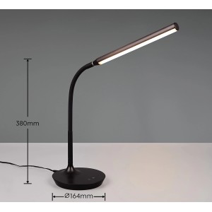 Lampada da tavolo a LED nera Toro con braccio flessibile, dimmerabile e con colore della luce regolabile.