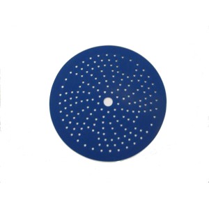 Disco abrasivo blu per levigatrice orbitale con fori.