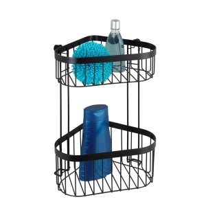 Mensola angolare nera a 2 ripiani Wenko Classic Plus in acciaio per bagno e doccia.