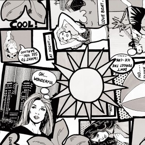 Pellicola adesiva t.b.t. con motivi a fumetti in bianco e nero.