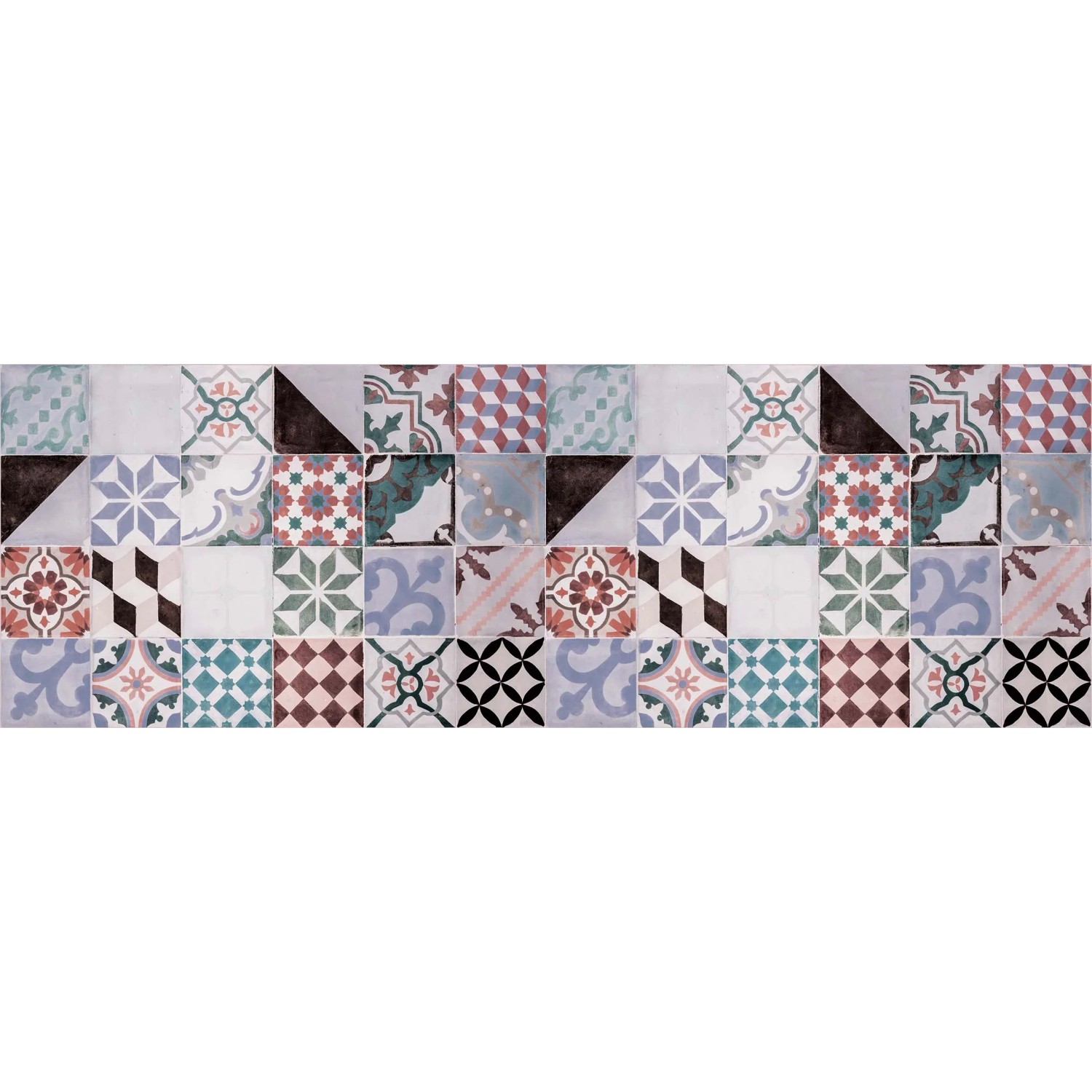 Paraschizzi t.b.t. con piastrelle colorate e decorate come protezione.