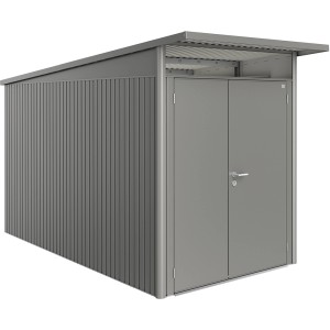 Casetta da giardino Biohort AvantGarde A4, grigio quarzo metallizzato, con doppia porta. Casetta in metallo per giardino.