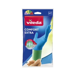 Guanti per uso domestico Vileda Comfort & Care taglia S nella confezione, blu.