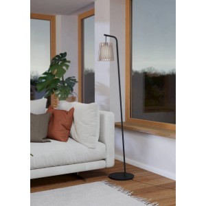 Moderna lampada da terra Eglo Fattoria, nero-marrone-bianco, 40W, per soggiorno.