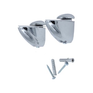 Due supporti per mensole t.b.t. cromati con viti e tasselli per il montaggio a parete.