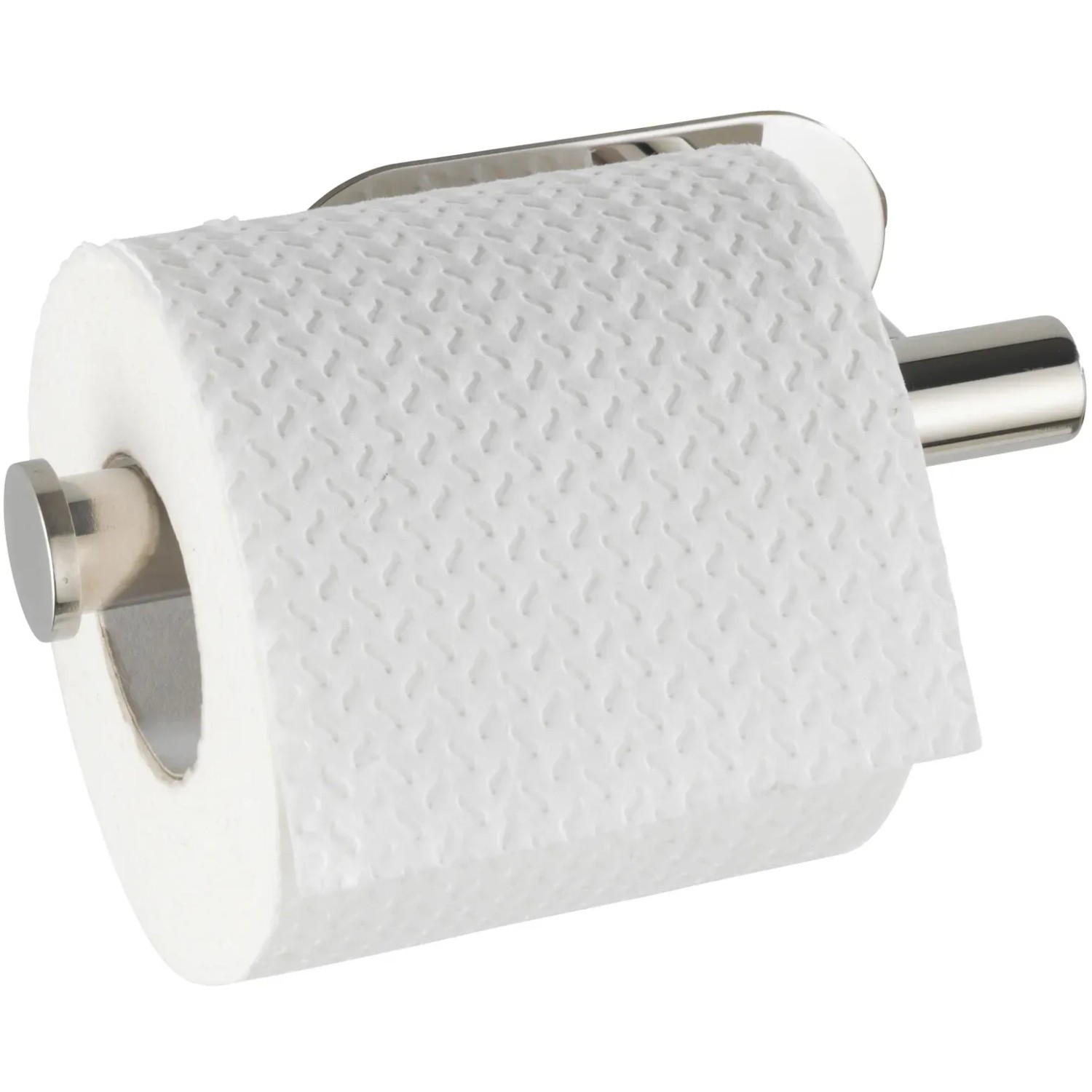Wenko Porta carta igienica Orea Shine in acciaio inox lucido con rotolo di carta.