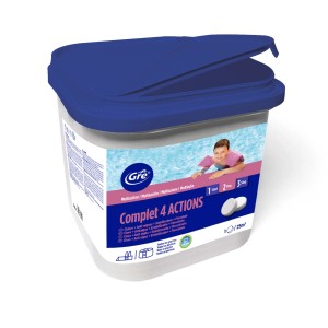 Gre Cura Piscina Completa 4 Azioni, pastiglie multifunzione per acqua pulita.