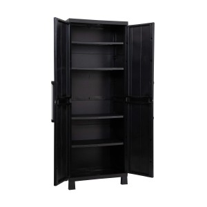 Armadio t.b.t. nero aperto con ripiani. Ideale per lo stoccaggio.