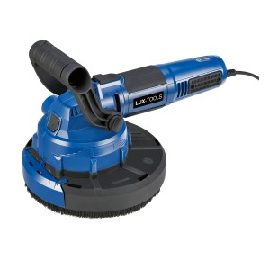 Levigatrice per cartongesso LUX TBS-1050 blu con ampio disco abrasivo e maniglia ausiliaria.
