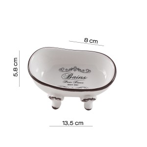 t.b.t. Dispenser sapone a forma di vasca da bagno, bianco con scritta.