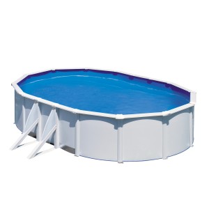 Piscina ovale Gre Fidji in acciaio bianco 500x300x120 cm con scaletta e liner blu.
