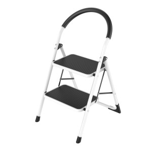 Scala a libro Casa Si Siena a 2 gradini, telaio bianco e tappetini antiscivolo.