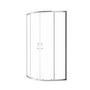 Box doccia semicircolare t.b.t. con ante scorrevoli e telaio argentato.