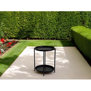 Tavolino da giardino tondo 2 piani in metallo nero Ø 40 cm H 50 cm
