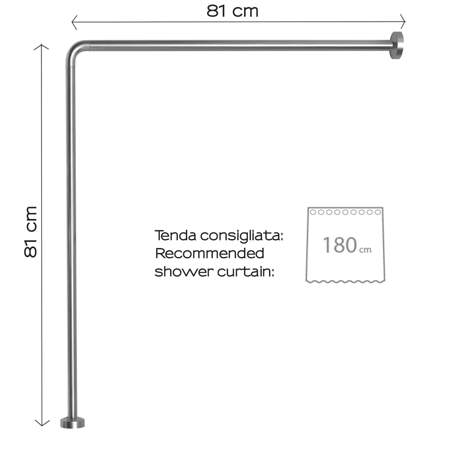 t.b.t. Asta per tenda doccia, forma a L, 81x81cm, per Accessori per docce.