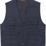 Gilet da lavoro blu con zip e molte tasche per attrezzi e accessori.