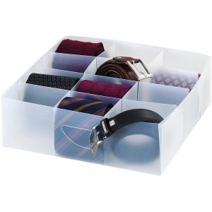 Organizzatore per cassetti t.b.t. trasparente con scomparti per cravatte, cinture e calze.