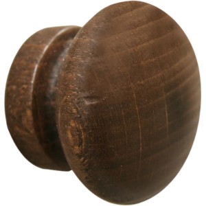 Pomello rotondo in legno scuro per mobili, armadi e cassetti.