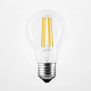 Lampadina LED E27 trasparente con effetto filamento per luce d'atmosfera.