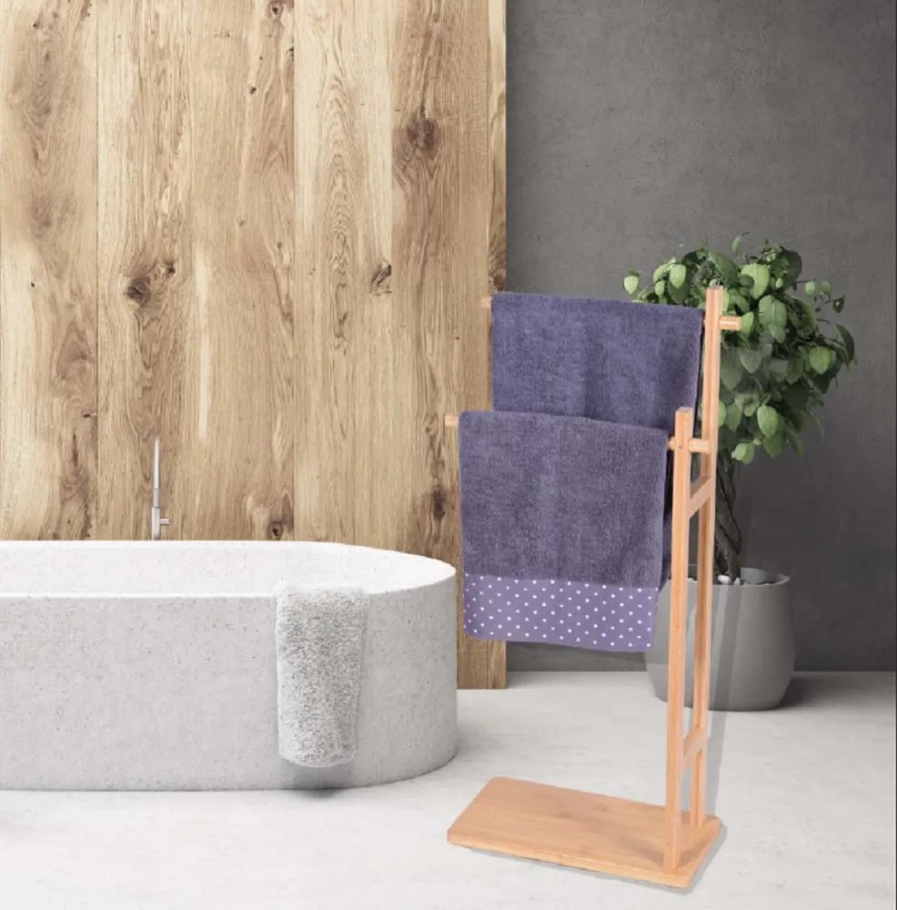 Portasciugamani In Bambù A 2 Barre - 85,5x27 Cm, Design Naturale Per Bagno Moderno - Foto 13