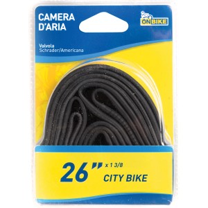 Camera d'aria per bici da città 26 pollici con valvola Schrader, confezionata.