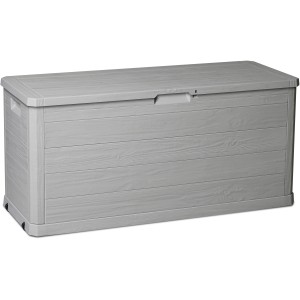 Box contenitore Bauli t.b.t. grigia effetto legno per giardino o terrazzo.