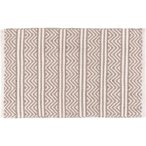Tappeto bagno Wenko Shaki, 50x80 cm, beige/bianco, in PET riciclato con motivo a zigzag.