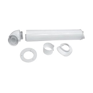 Set di tubi di scarico bianchi per caldaie. Tubi, gomito, collare e rosetta.