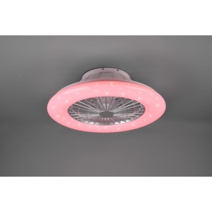 Plafoniere LED t.b.t. con ventilatore e anello luminoso rosa.