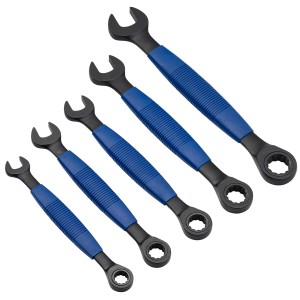 Set di chiavi a cricchetto LUX Comfort, 5 pezzi, con manico blu e varie misure.