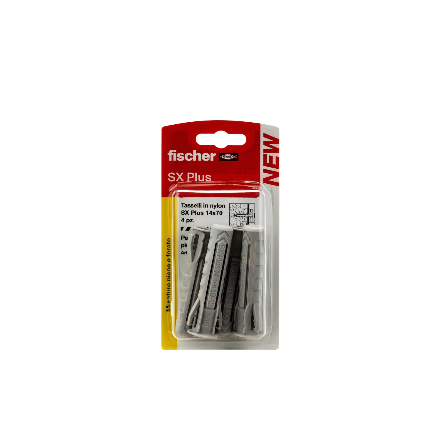 Fischer SX Plus tasselli in nylon, 14x70 mm, 4 pezzi, per muratura.